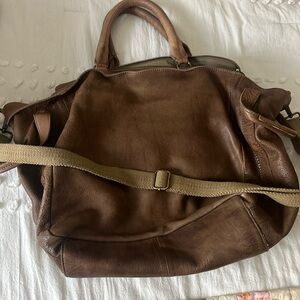 Free People Brown Leather Hobo Bag with Canvas Strap